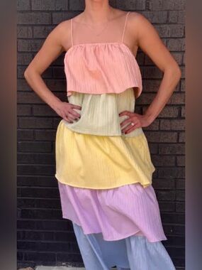 Pastel Tiered Maxi Dress - Pink, Cream, Yellow, Lavender teacher dress
